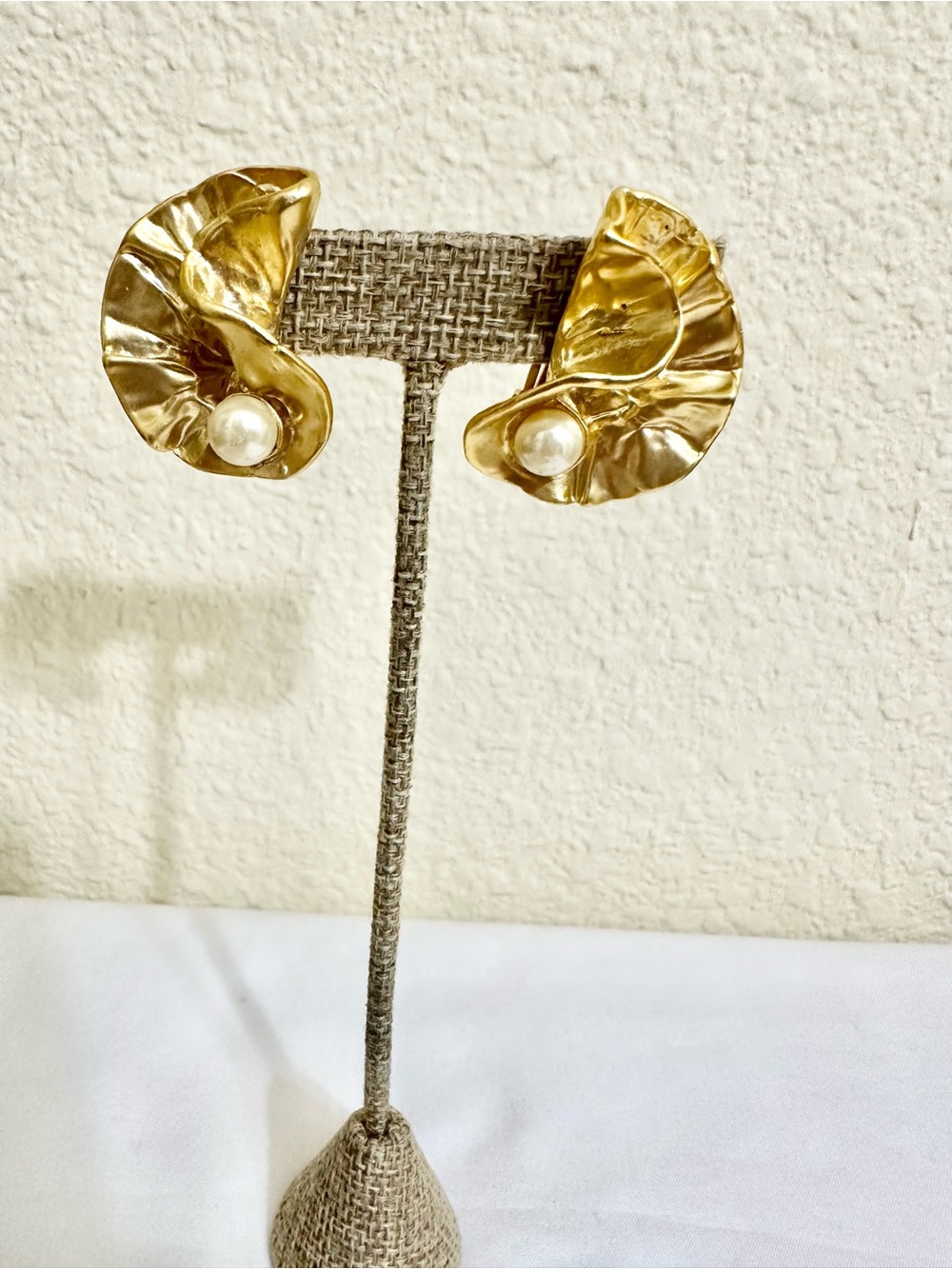 Vintage Gold Plated Floral Pearl Clip-On Earrings